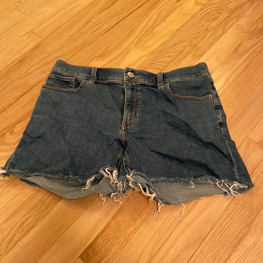 Express MIDI Mid Rise Denim Shorts